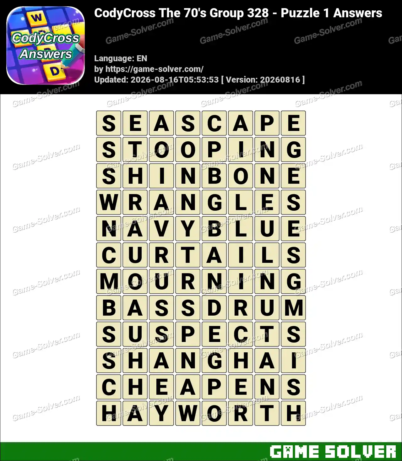 CodyCross The 70’s Group 328 – Puzzle 1 Answers